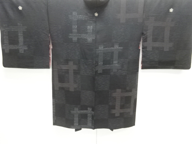 大正ロマン　井桁模様織出し漆三つ紋羽織